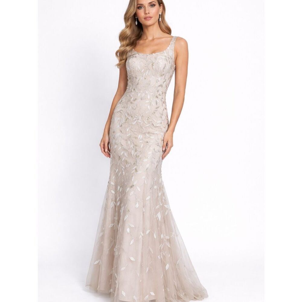 Formal/Mother of the Bride/Wedding Beige Long Wedding Dress w/ Sequence 6 NWT